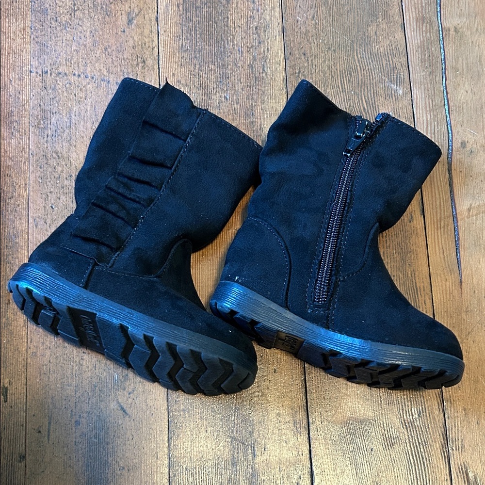 Cat & Jack Black Girls Boots with Side Zipper and Frill